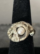 Vintage Sterling Pearl Size 8 Ring 10.58 Grams