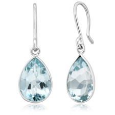 6.00 Ct Pear Shape Swiss Blue Topaz Sterling Silver Frenchwire Dangle Earrings