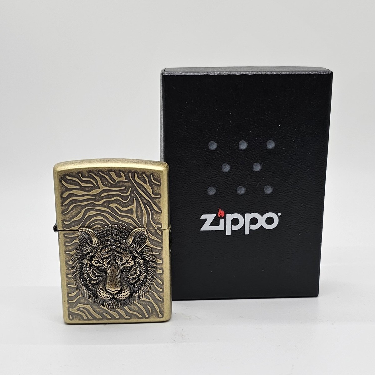 Zippo Lighter Tiger Face Crystal Eyes Unique Design in Korea Ship 
