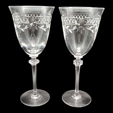 2 Royal Doulton Wellesley Clear Water Goblets - 8 3/8" vtg Cut Crystal EUC