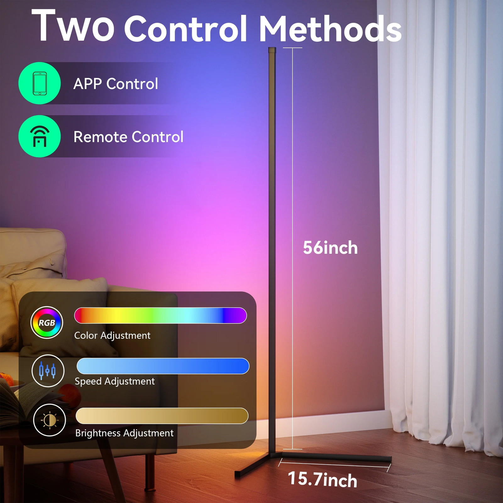 Led Corner Floor Lamp, Smart RGB Floor Lamp with App&Remote, 16 Million