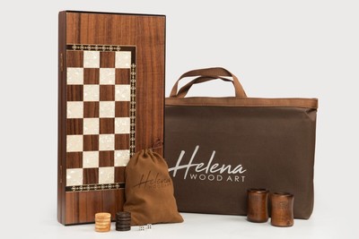 Professionelles Backgammonbrett aus Holz | handgeschnitzt | Samtbeutel + Würfel  
