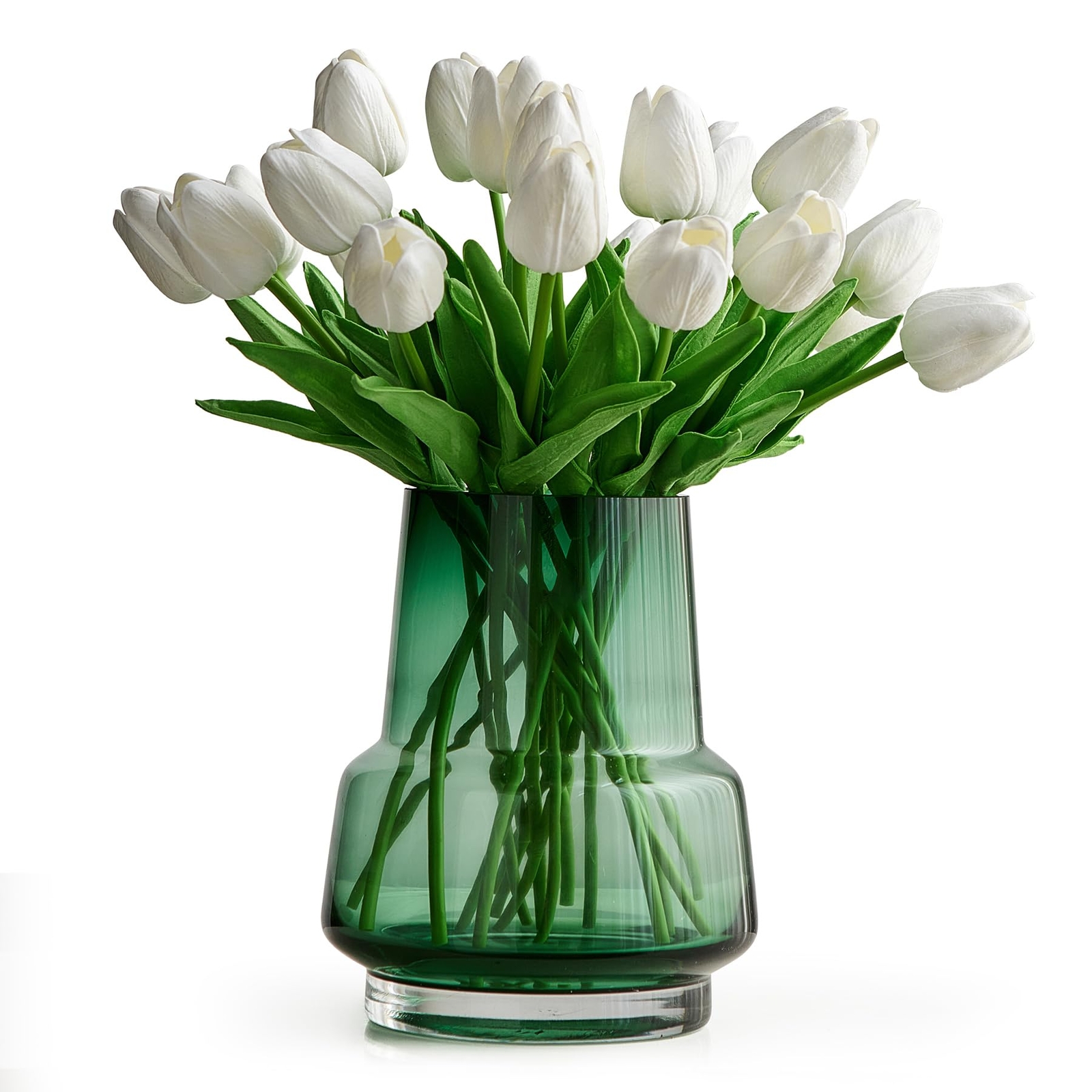 Green Glass Vase Decor Minimalist Flower Vase for Home Decor Modern Decorativ...