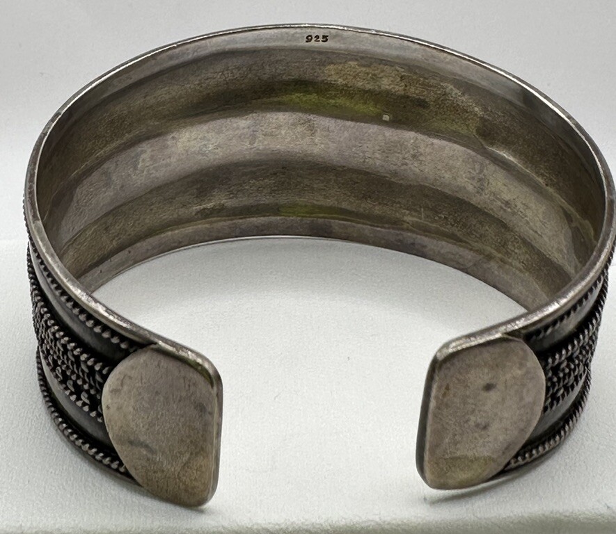 Thick Sterling Silver 925 Pattern Cuff Bracelet (… - image 7