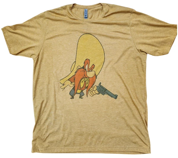 Men's  "Yosemite Sam T-Shirt Gold Western Cartoon Vintage Graphic Tee Looney Tun