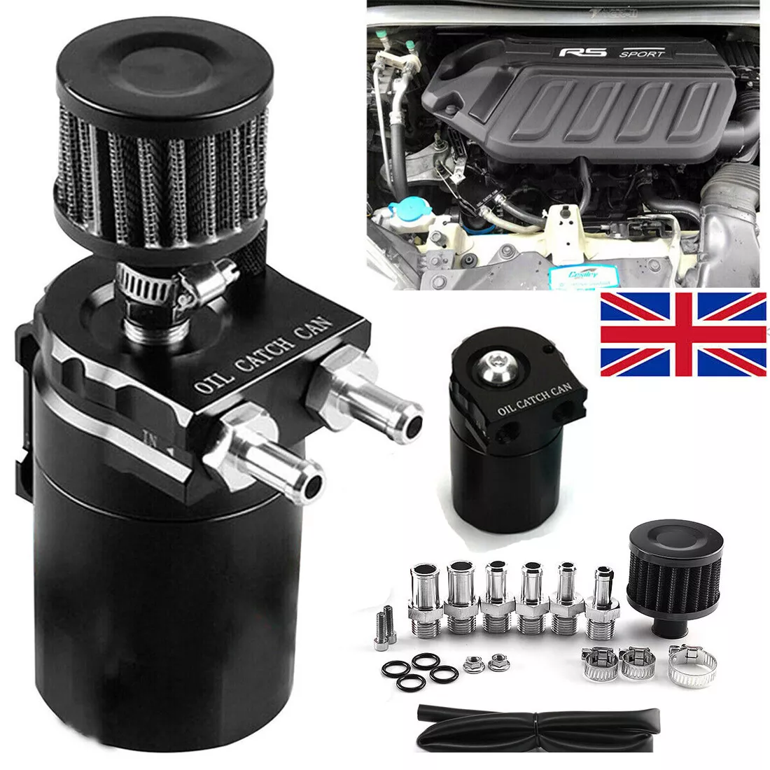 Oil Catch Can Kit Breather Baffled Reservoir Tank 300ML Universal W Hose Filter