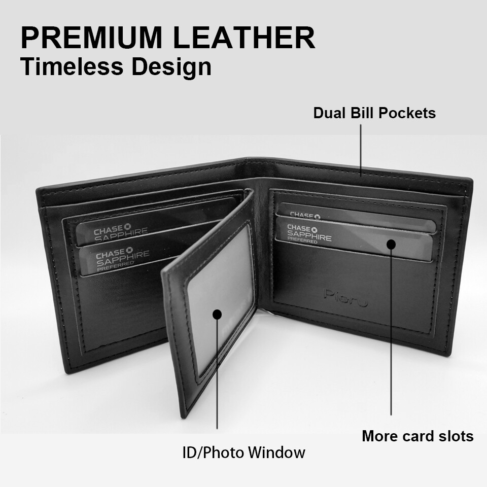 Men's Black Genuine Leather Wallet RFID Blocking Slim Bifold