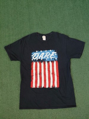 VINTAGE D.A.R.E. USA American Flag Y2K Black T Shirt Sz Medium