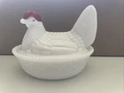 New ListingVINTAGE WESTMORELAND HEN ON NEST - MILK WHITE COLORED GLASS / RED ACCENTS