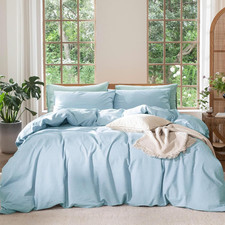 Linge De Lit 135X200 Cm Coton Égyptien Bleu Clair Bleu Ciel Uni Doux...