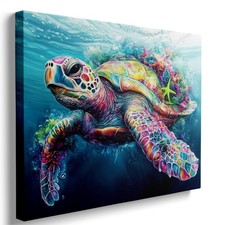 Ypxzzj Framed Sea Turtle for Bathroom Wall Decor, Colorful Starfish Turtle Ca...