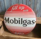 Vintage Mobilgas Mobiloil Mobil Gas Oil Porcelain Metal Pump Plate Domed Sign