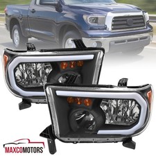 Black Headlights Fits 2007-2013 Toyota Tundra 2008-2017 Sequoia Led Tube Signal