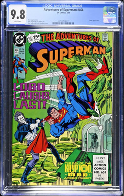 ADVENTURES OF SUPERMAN #464 CGC 9.8 NM/MT 1ST MEETING/ BATTLE WITH LOBO DC KEY