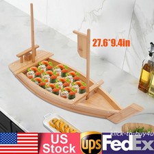 Sashimi Bamboo & Metal Tray 70*24cm Sushi Serving Tray Boat Shape Tray Log Color