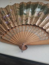 Vintage Silk And Wood Fan Holland Picture Some wear because it is old