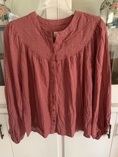 Women's Polka Dot Long Sleeve Button-Front Blouse - A New Day Pink XS