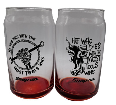 2 Snap On Tools He Who Dies With The Most Tools Wins Pint Beer Glass 5'' Man Cave