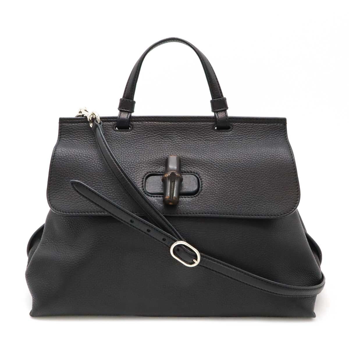 GUCCI Bamboo Daily Medium Top Handle Leather Shoulder Bag in Black