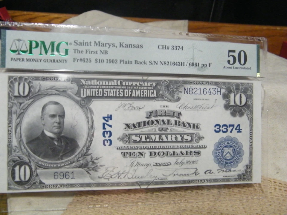 1902 $10 PMG 50 Saint Marys, Kansas First NB Fr#625 Plain Back - Image 2 of 4