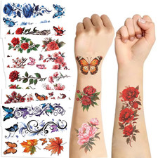 96PCS Flowers Temporary Tattoos Stickers, Roses, Butterflies and Multi-Colored