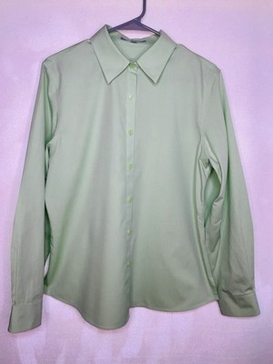 Foxcroft Women's Non-Iron Shaped Fit Size 10 Green Mint Cuffs Button Up Shirt
