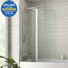 Modern Bathroom Bath Shower Screen 2 Section Curved Chrome 1000mm Reversible 6mm