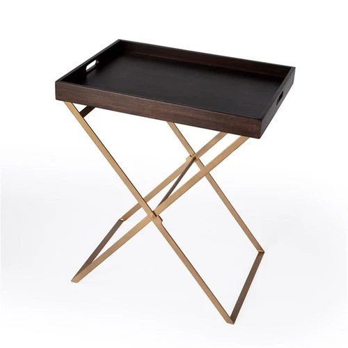Butler Specialty Emma Brown Mango Wood And Gold Cross Legs Tray Table - Picture 1 of 8