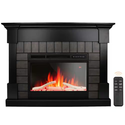 50 In. Freestanding Wood Frame Electric Fireplace in Black