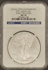 2011-W $1 American Silver Eagle NGC MS70 Early Releases 25th Anniversary