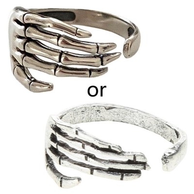 Women Men Punk Skeleton Hand Adjustable Ring Hip Hop Party Halloween Jewelry