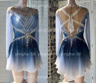 Figure Skating Dress Ice Skating Dress Competition Skating Wear blue dyeing