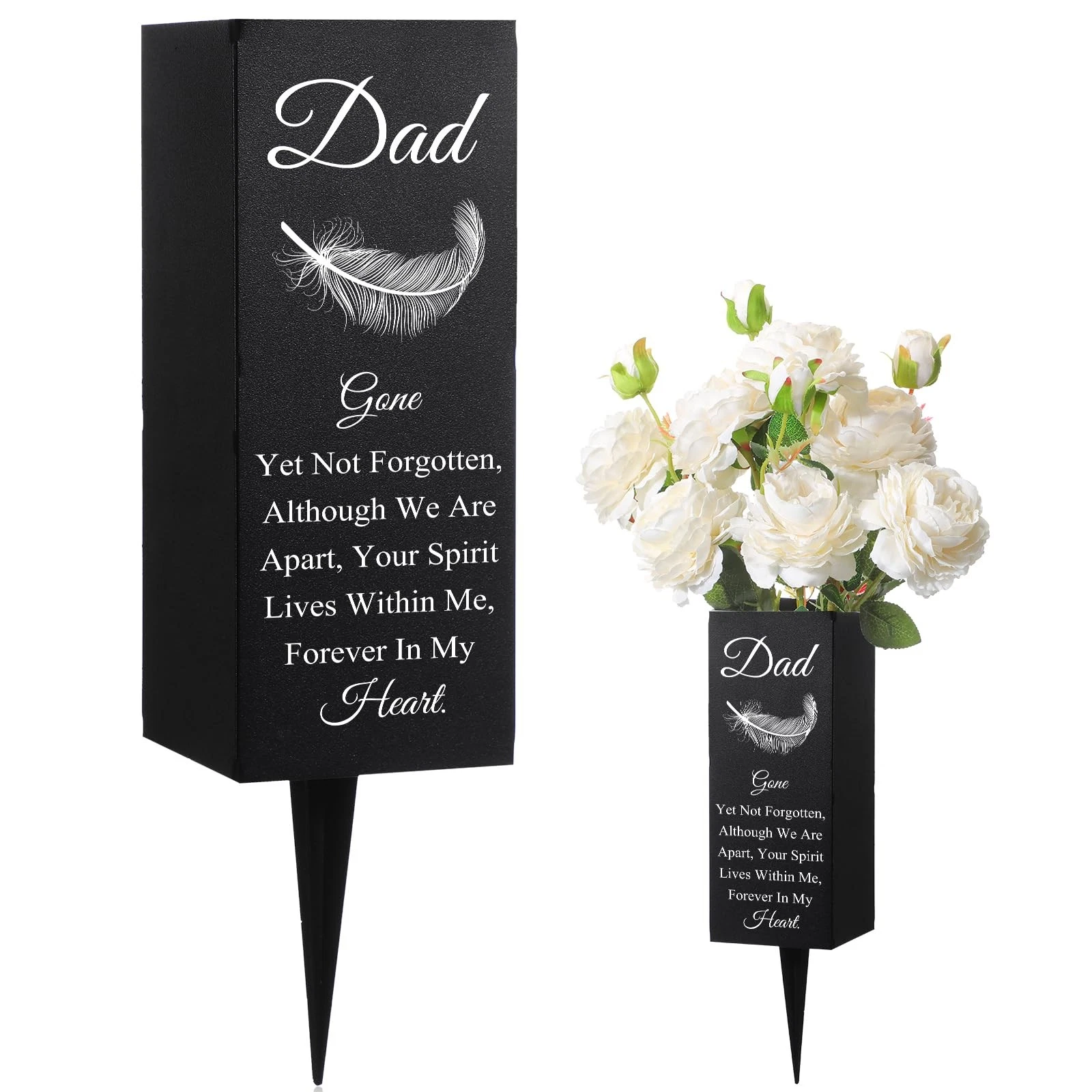 Geosar Dad Cemetery Vases for Grave Metal Flower Vase Black