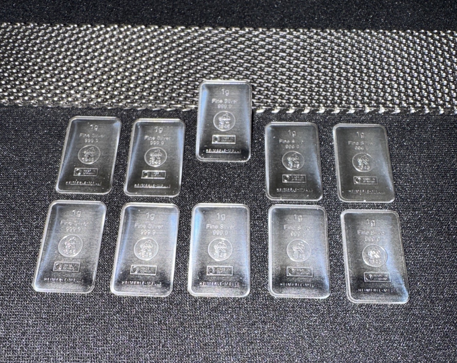 “10 lingotes de plata de 1 g Heimerle & Meule - plata fina 999,9 | instalación y coleccionista”