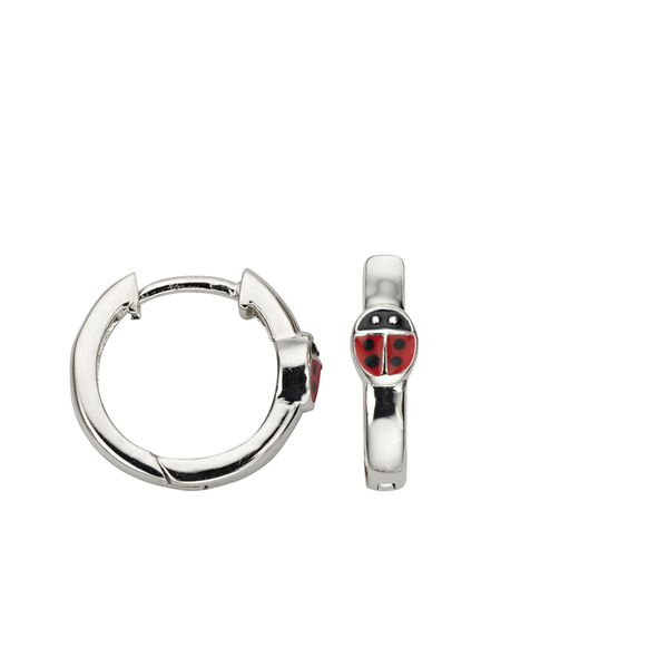 Cem Creolen MarinkäFer Rhodiniert Mit Roten Lack 2,5 Mm Breit 925/- Silber-image