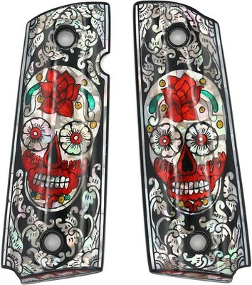 Vitoonwood Sugar Skull Art Mother of Pearl Grips Fits 1911 Full Size Model Colt