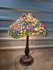 Vintage Tiffany Style Stained Glass Table Lamp Floral Butterfly Dual Pull Chain