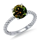 3.02 Ct Vvs1- Round Brown White Moissanite Diamond Solitaire 925 Silver Ring