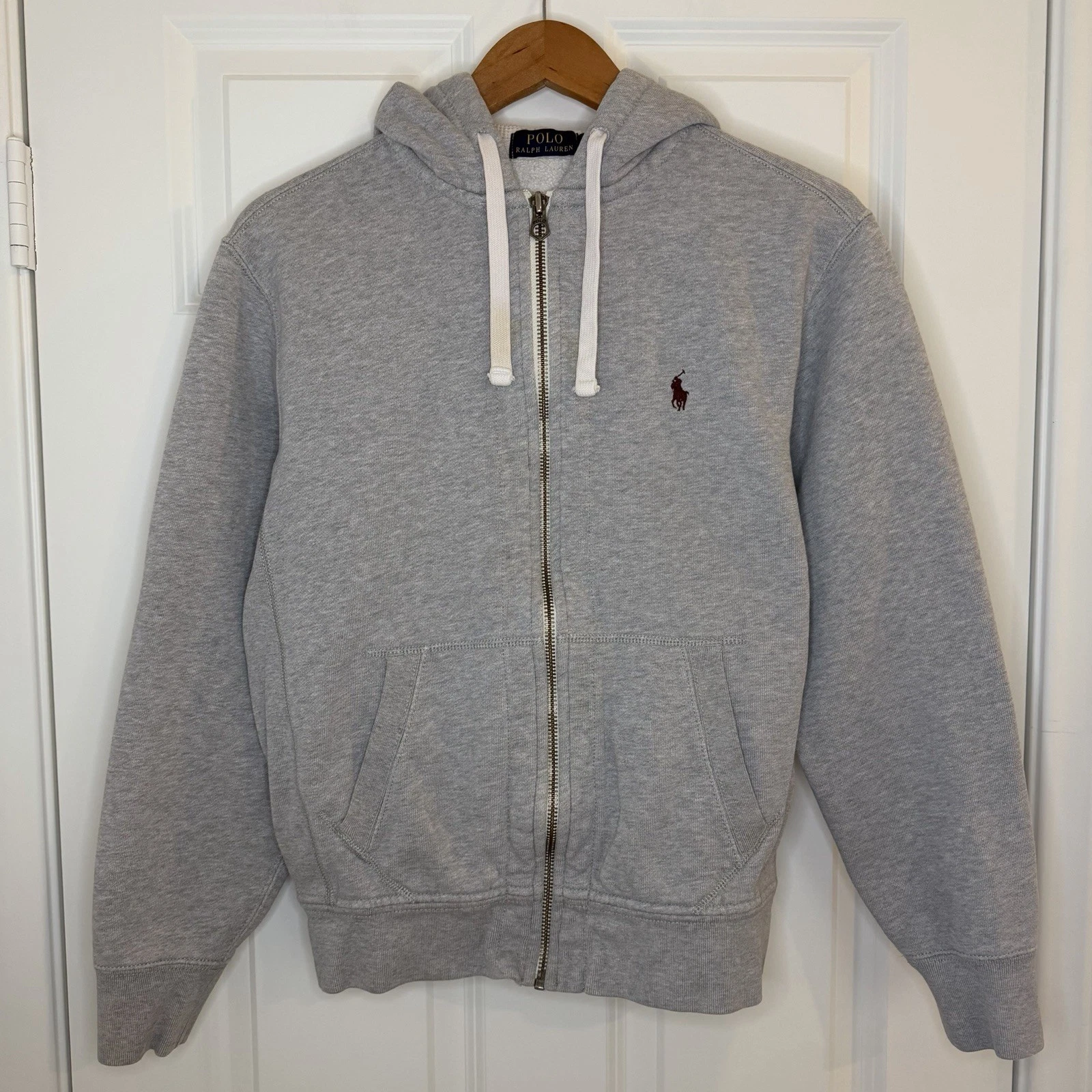 Polo Ralph Lauren Thick Zip Up Hoodie Mens Medium Jacket Gray Waffle Knit Hood
