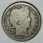 1909 Barber Quarter 25C Silver Coin | Philadelphia | Circulated G/VG