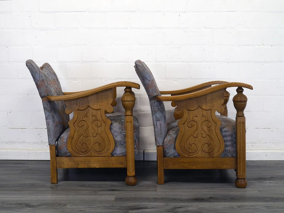 2 Vintage Lounge Sessel 50er Jahre Clubsessel aus Eiche Polstermöbel -11850- - Bild 3 von 4