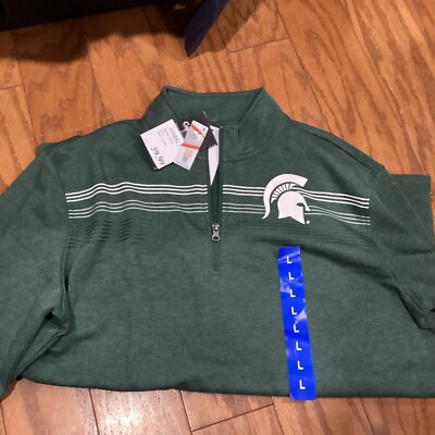 Michigan State Spartans Dri Fit 1/4 Zip Jacket Mens Lg Green Gray MSU NWT CC209