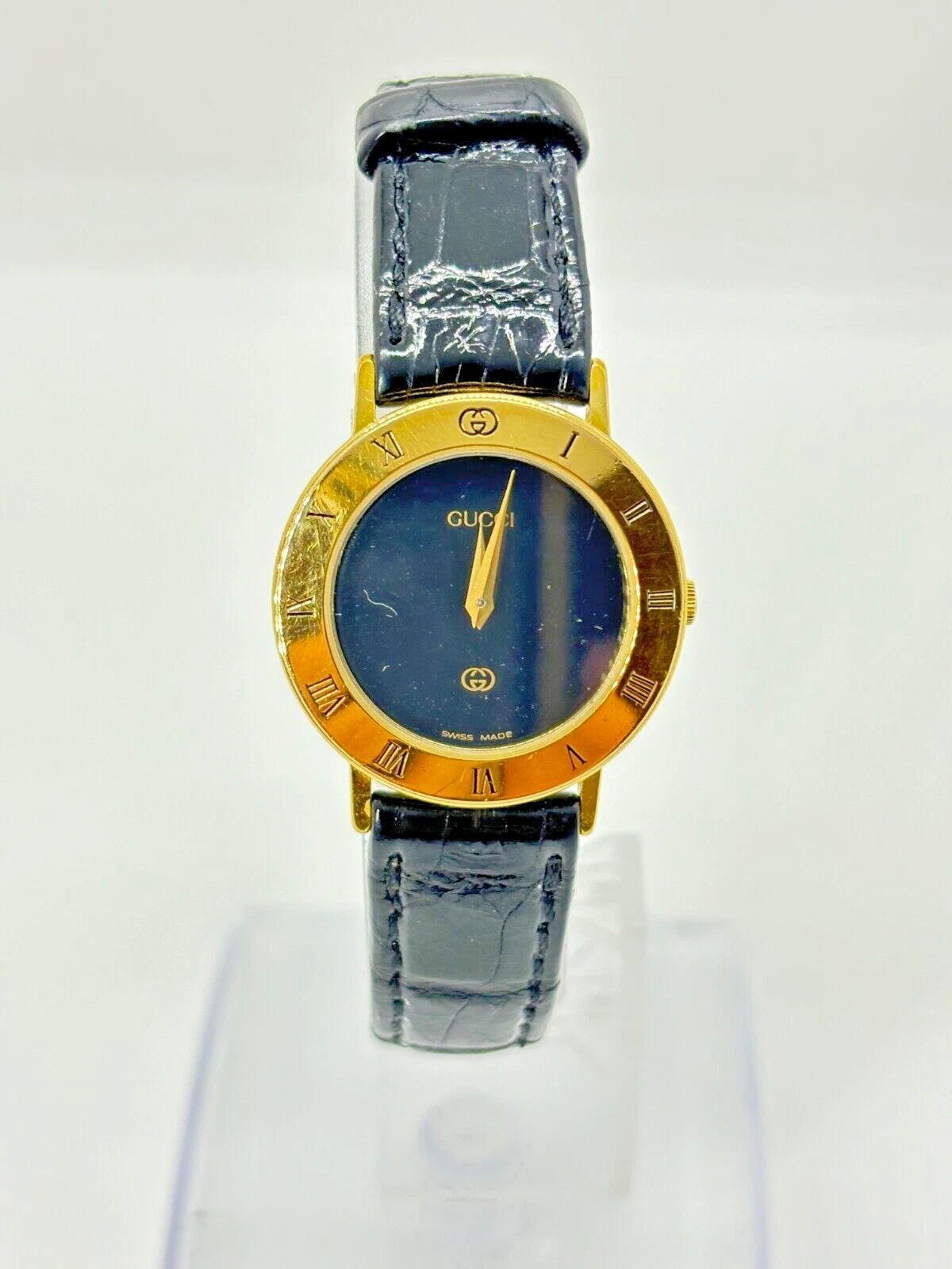 [Exc+5] MONTRE FEMME GUCCI 3000L OR NOIR VINTAGE QUARTZ Occasion Fonctionne F/S
