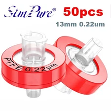 Simpure 50x New PTFE Syringe Filter Hydrophilic 0.22μm 13mm Diameter Non Sterile