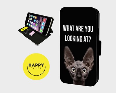 LUSTIGE GLATZKATZE WITZ - Kunstleder Klapp Handy Hülle Cover - iPhone/Samsung
