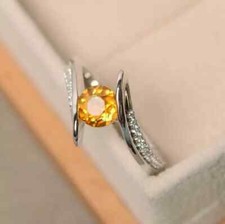 2Ct Round Cut Lab Created Citrine Women's Engagement Ring 14K White Gold Plated