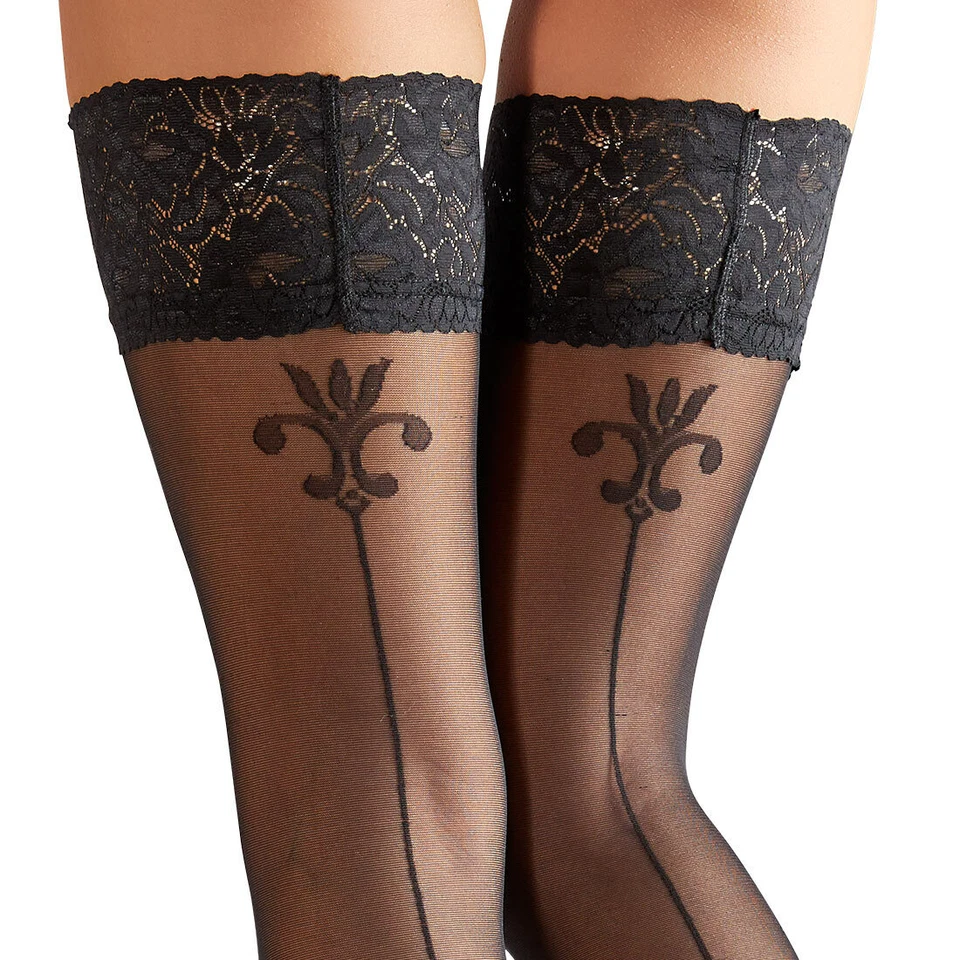 Halterlose Strümpfe Damen S-XL mit Naht Nahtstrümpfe Silikon stockings "Djola" - Bild 3 von 4