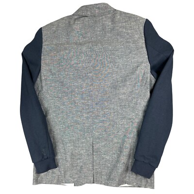 House Of Howe Blazer Jacket Men 38 Navy Gray Linen Embroidered 