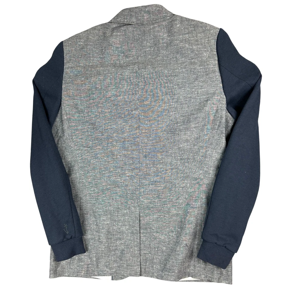 House Of Howe Blazer Jacket Men 38 Navy Gray Linen Embroidered Long Sleeve - Image 2 of 4