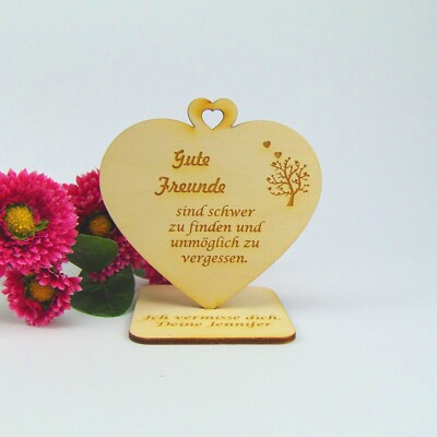 Geschenk für Freunde Holz Herz mit Spruch Freundschaft Freundin Freund Danke